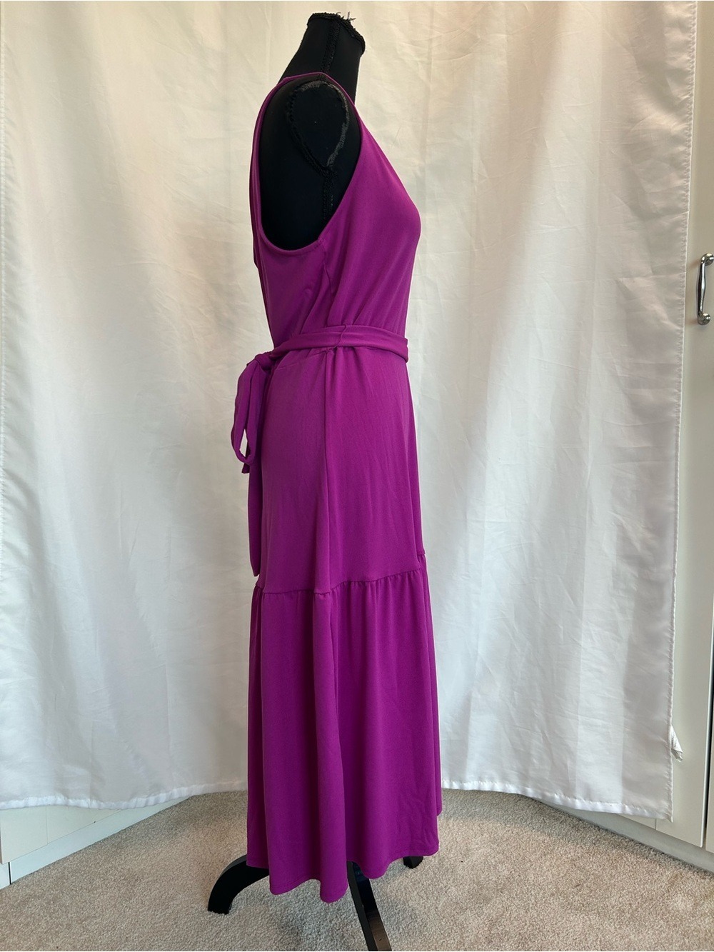 Banana Republic Petite Magenta Purple Sleeveless Midi Dress Tie Waist Sz M NWOT - Picture 4 of 13